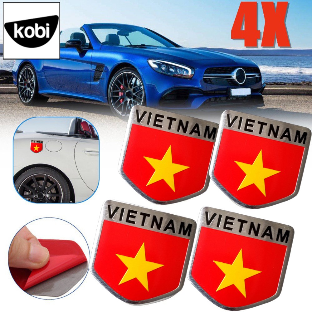 Decal dán xe logo cờ Việt Nam chất liệu kim loại dán xe ô tô, xe hơi, trang trí góc làm việc,có sẵn băng keo 3m phía sau