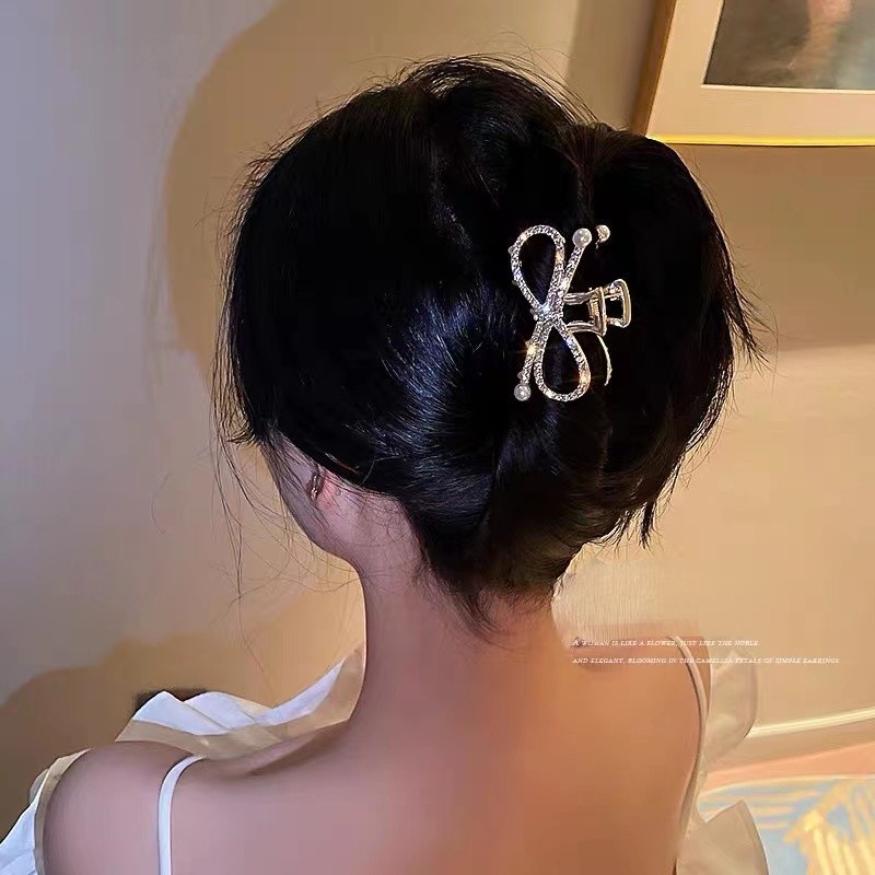 Kẹp Tóc Kim Loại Hình Nơ Đính Ngọc Trai Nhân Tạo Ngọt Ngào Cho Nữ