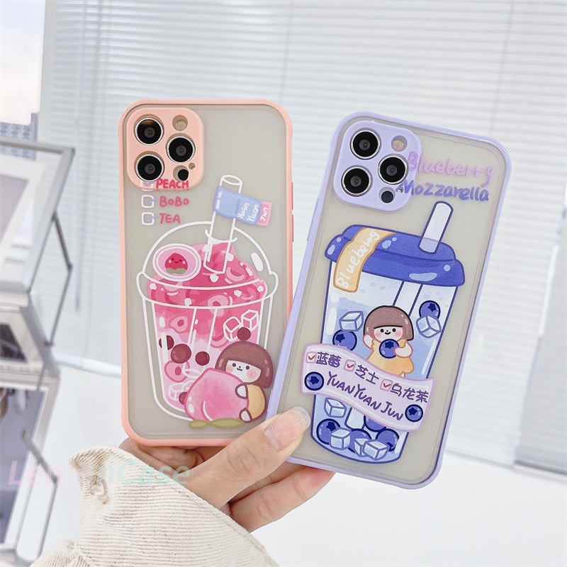 Casing Samsung A21S A51 A50S J2 Prime A20S J7 Prime A10S A11 A50 A20 A30S M11 A30 M10S M40S A205 A305 Men Women Share Trendy Milk Tea Cup Pattern Skin Feel Transparent Anti-fall Hard Shell All-inclusive Mobile Phone Case