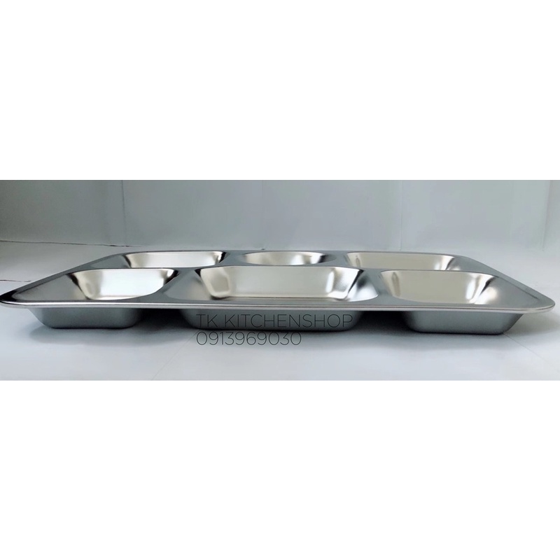 Khay ăn inox 6 ngăn KT 38x27cm hàng siêu dày đặc biệt chất liệu inox cao cấp sáng bóng,phù hợp trong suất ăn công nghiệp