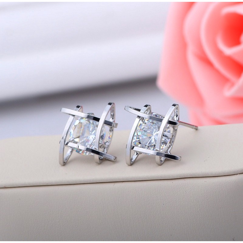 Bông tai nữ hình khối đính đá siêu độc lạ BAG U BTHINHKHOI17