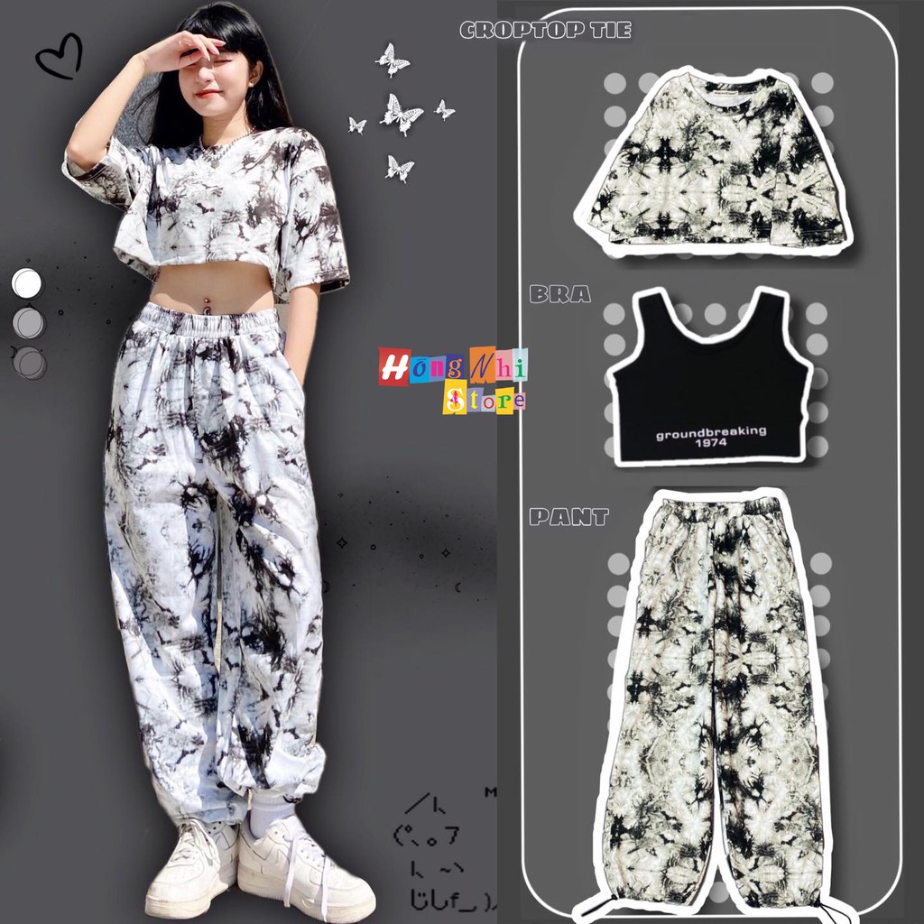 Áo Croptop Loang Màu Xanh Đen Kèm Bra Tay Lỡ Dáng Rộng Oversize Ulzzang - MM
