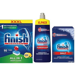Combo Viên rửa bát finish 90 viên+Muối Finish 1.5kg+Bóng finish 750ml bộ sản phẩm đầy đủ