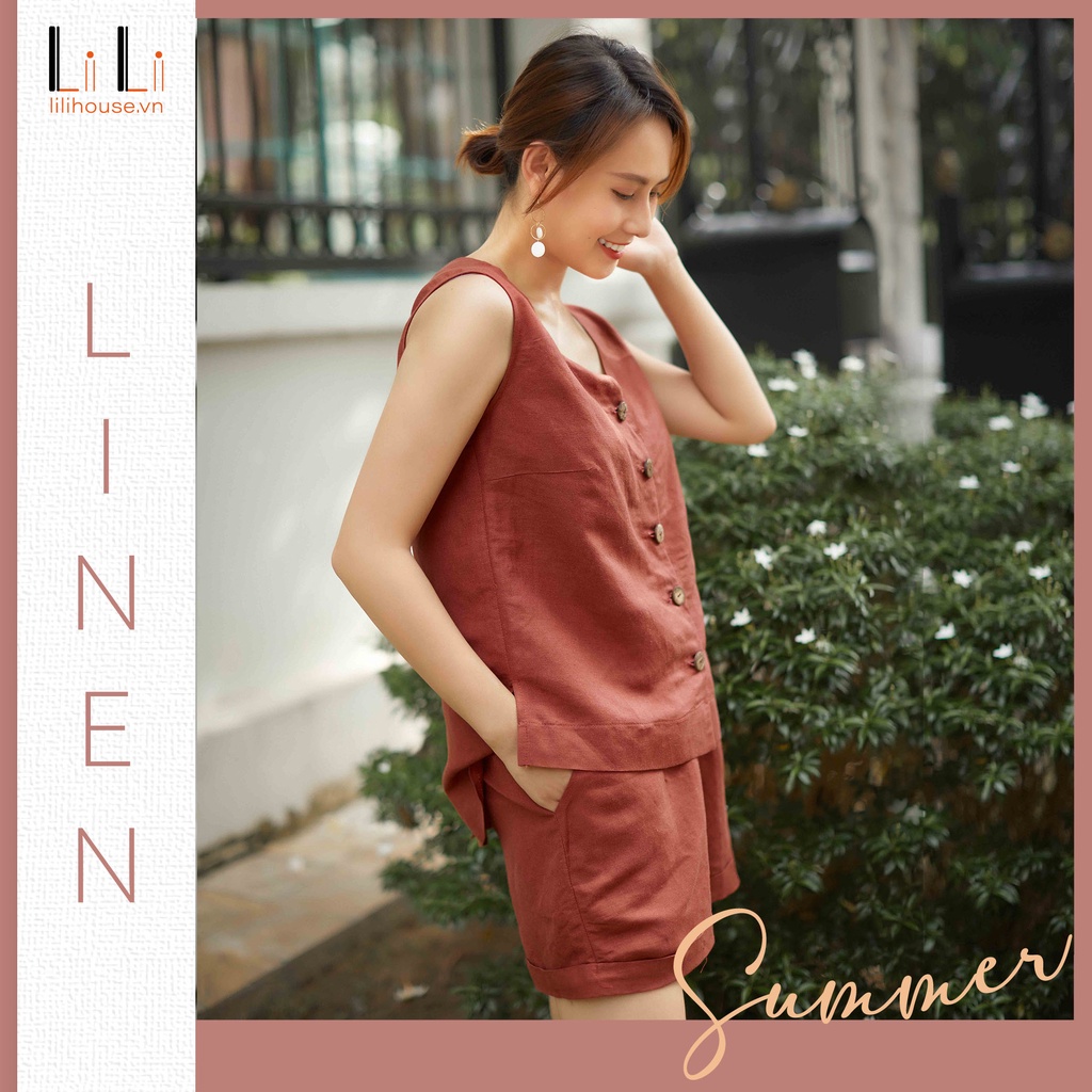 Set đồ vest blazer nữ phối quần ống rộng cao cấp công sở đẹp chất liệu linen tự nhiên mềm mát màu chery | BigBuy360 - bigbuy360.vn