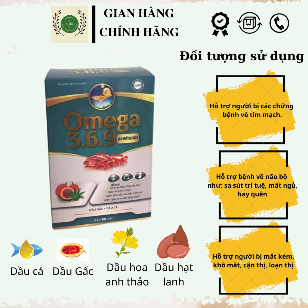Viên uống bổ sung Omega 369 Newfrance chiết suất từ dầu gấc, dầu cá Hộp 60 viên