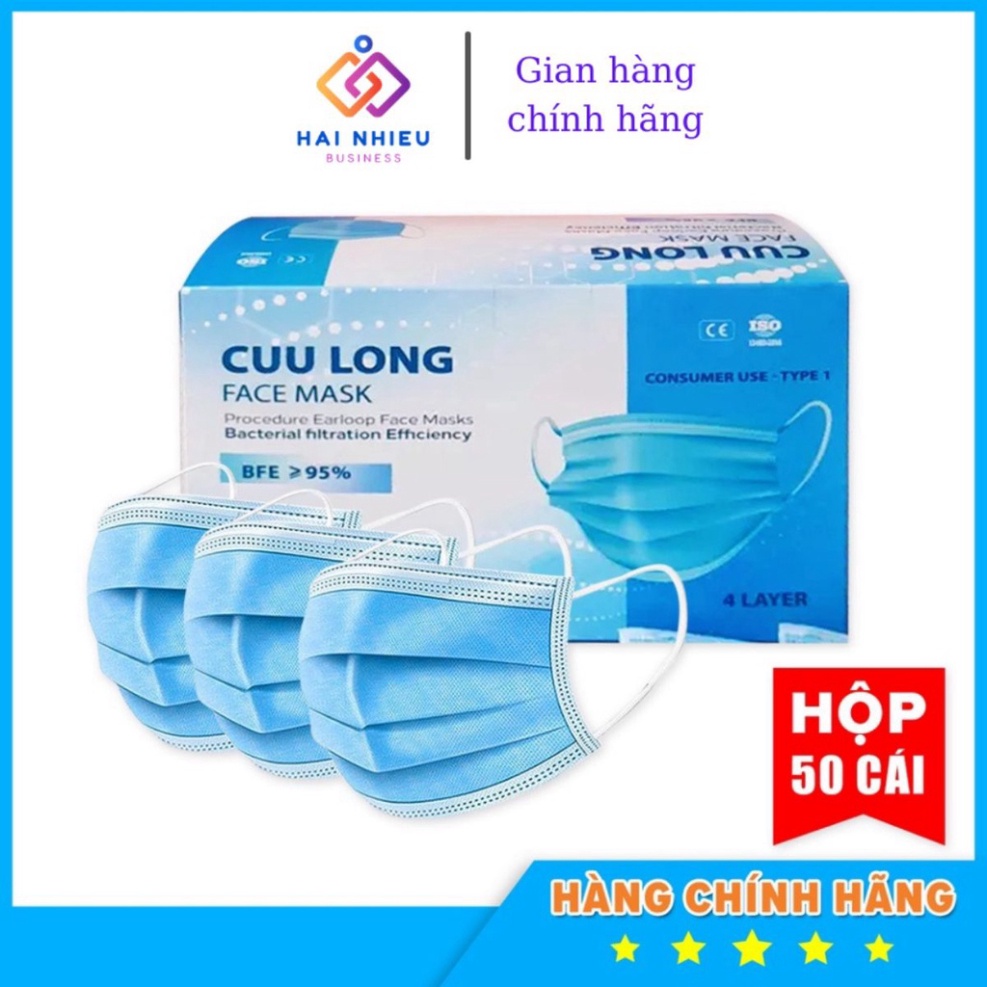 Khẩu trang y tế 4 lớp , khẩu trang kháng khuẩn CỬU LONG , hàng chính hãng bộ y tế khuyên dùng ( hộp 50 cái) KT Y TẾ