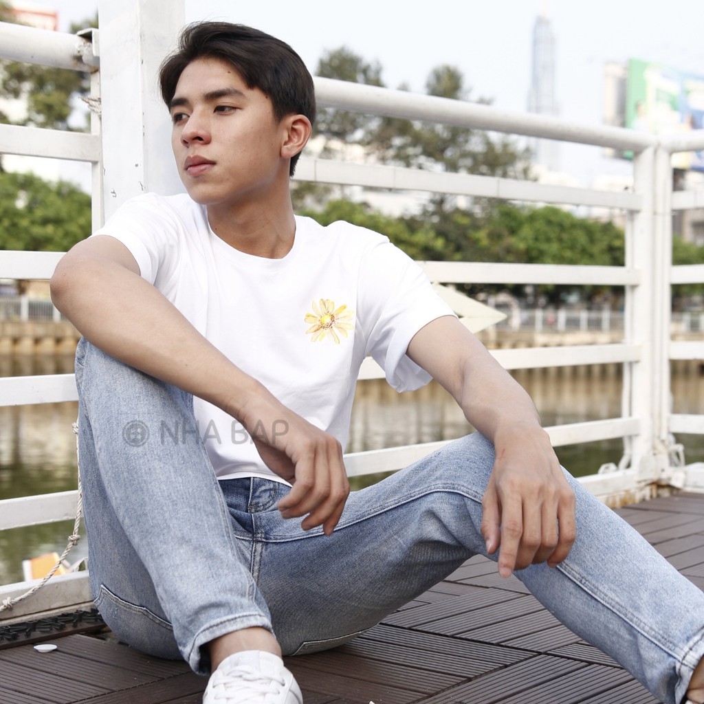 Áo cộc unisex nam nữ NHABAP kiểu áo ngắn tay không cổ Vẽ Handmade Cúc Daisy cute form rộng giặt không phai ATV001 | BigBuy360 - bigbuy360.vn
