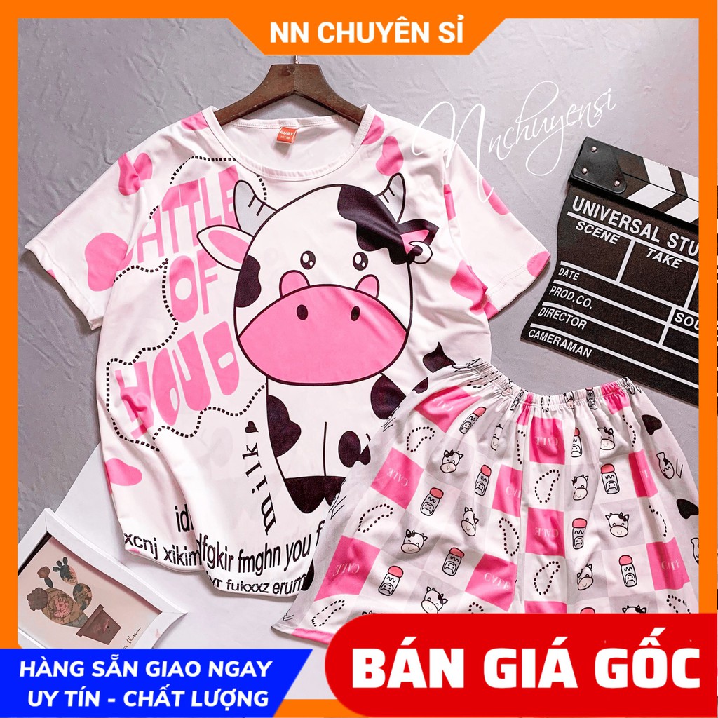 Bộ bò sữa cho bé gái bé trai đến 70kg vải thun mềm mịn mát in hình dễ thương đồ trẻ em và người lớn DBRBD FULL SIZE