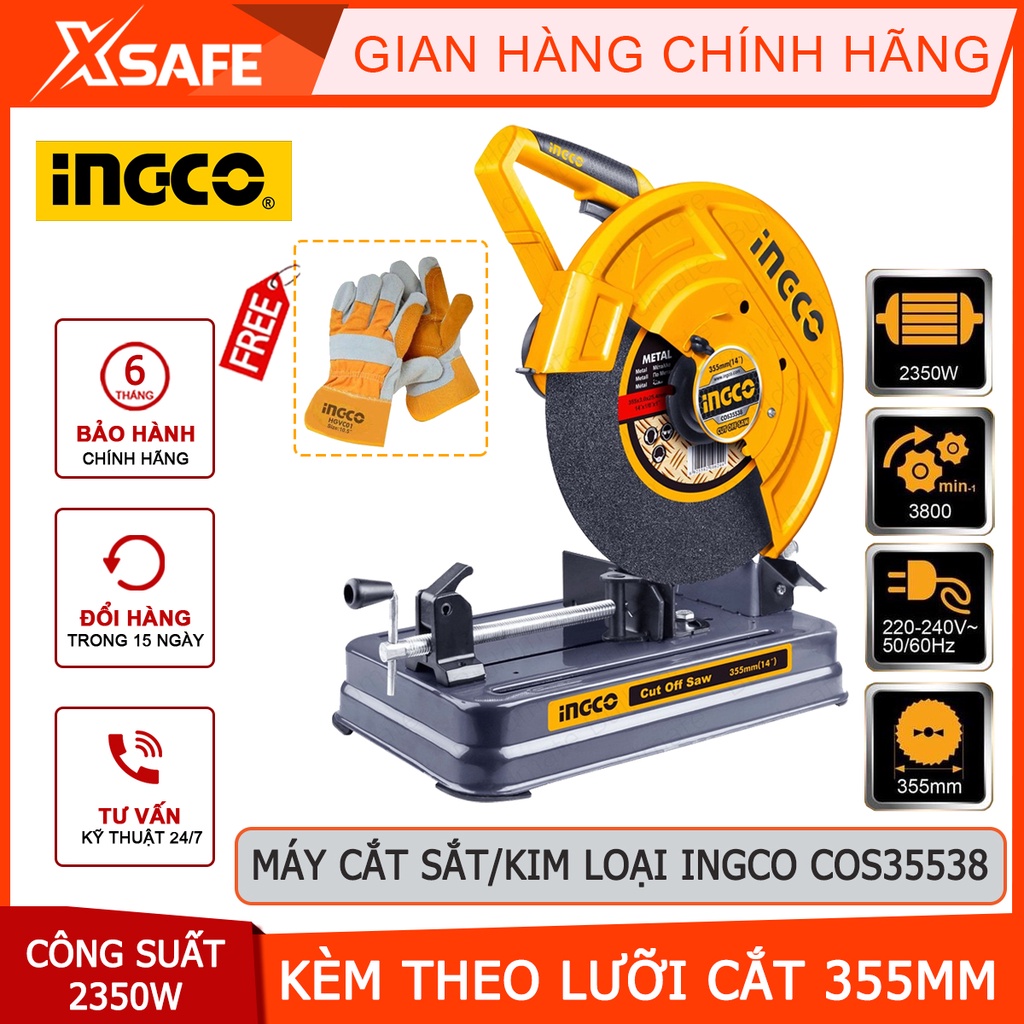 Máy cắt sắt bàn INGCO COS35538 ​​Máy cắt kim loại công suất lớn 2350W kèm lưỡi cắt 355mm, cắt thanh sắt, ống tròn, vuông
