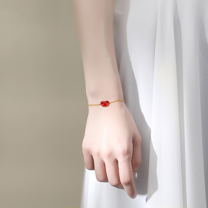 Lắc Tay Bạc 925 Mạ Vàng 18k Đính Hạt Đá Mã Não Đỏ Thanh Lịch Cho Nữ