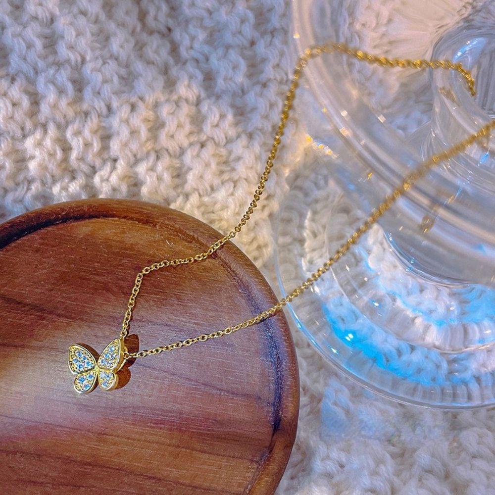 AROMA Bộ Trang Sức Vòng cổ / Nhẫn / Bông Tai Hình Bướm Đính Đá Có Thể Điều Chỉnh