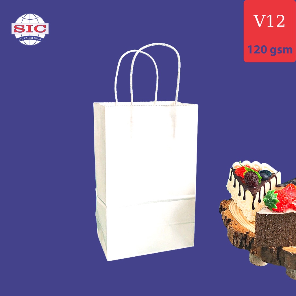 [SET 100 CHIẾC] TÚI GIẤY KRAFT V12: 13.5x8x22 MÀU TRẮNG CÓ QUAI ( ẢNH THẬT)