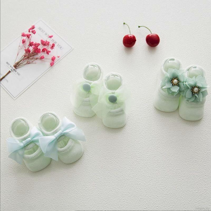 Bộ 3 đôi tất cotton đính nơ chống trượt cho bé