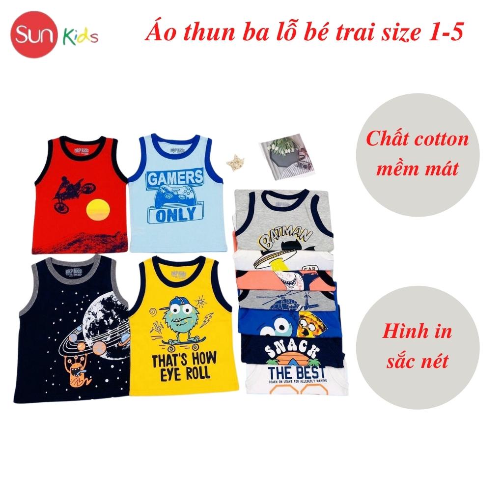 Áo thun bé trai, áo ba lỗ bé trai chất cotton, nhiều màu, Size 1 - 5 tuổi - SUNKIDS