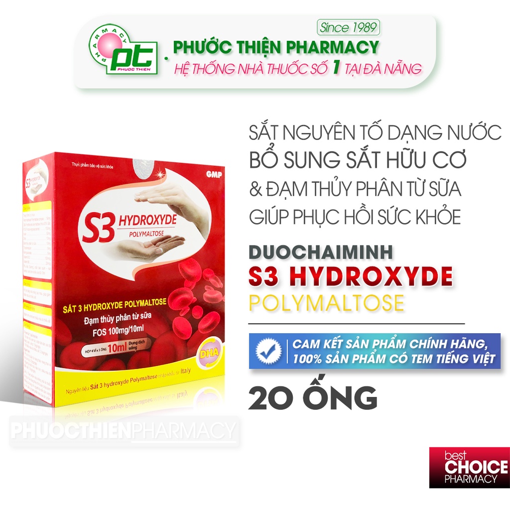Sắt nước dạng ống bổ máu bổ sung sắt S3 Hydroxyde Polymaltose hộp 20 ống nhựa