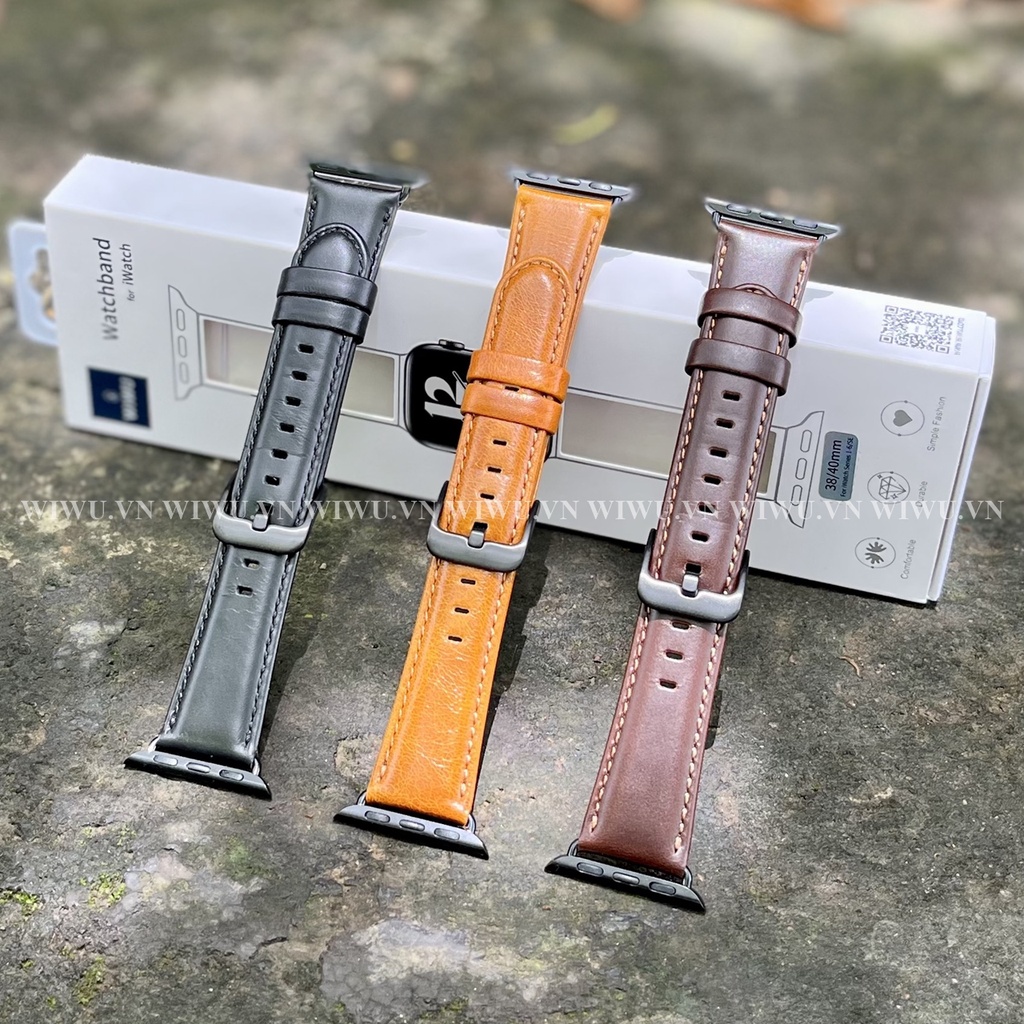 Dây đeo đồng hồ thông minh WIWU Watch band  cho iWatch 7 Size 41 – 45 mm , 38/40 mm , 42/44 mm , chất liệu da bê thật