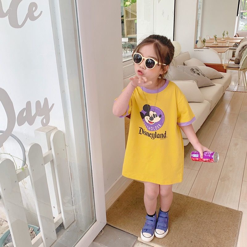 Đầm Thun bông Tay Ngắn Phong Cách Hàn Quốc Mới Dành Cho Bé Gái 1-8 Tuổi