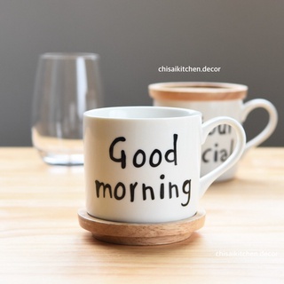 Set tách Coffee kèm đĩa gỗ Good Morning, Bonjour,...