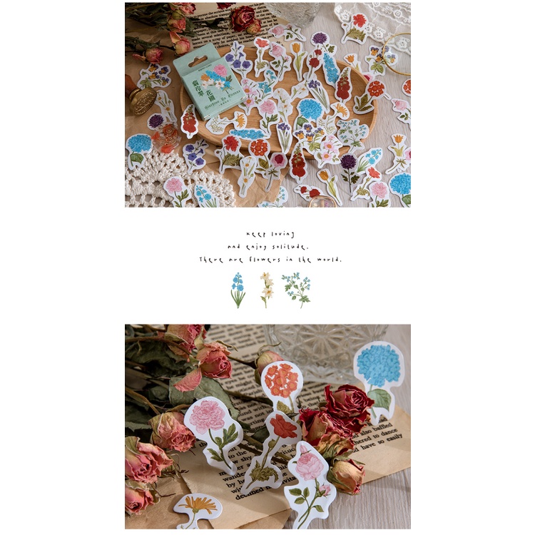 Bộ 46 Miếng Dán Trang Trí Sổ Tay Hình Hoa Màu Xanh Lá