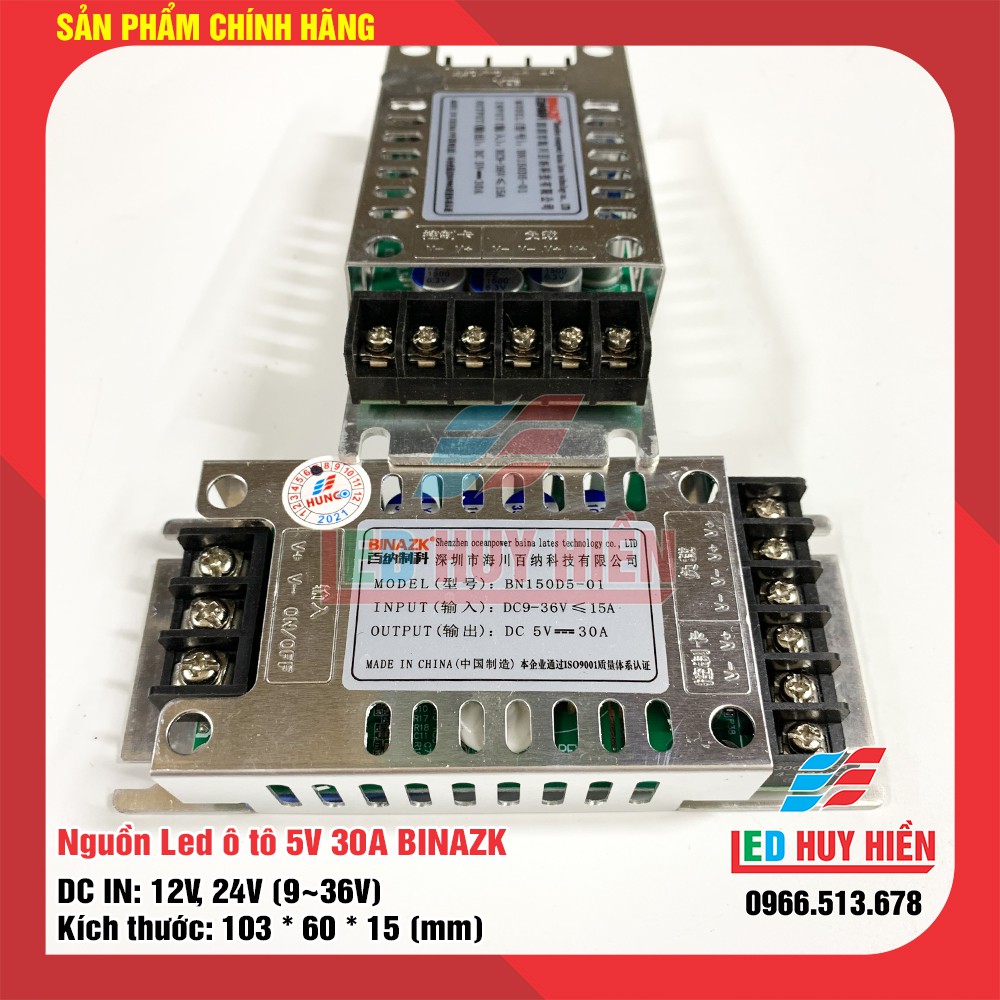 nguồn hạ áp 5v 30A (150W) BINAZK chuyên ô tô (Nguồn ô tô 5V30A BINAZK dùng cho module led, Led)