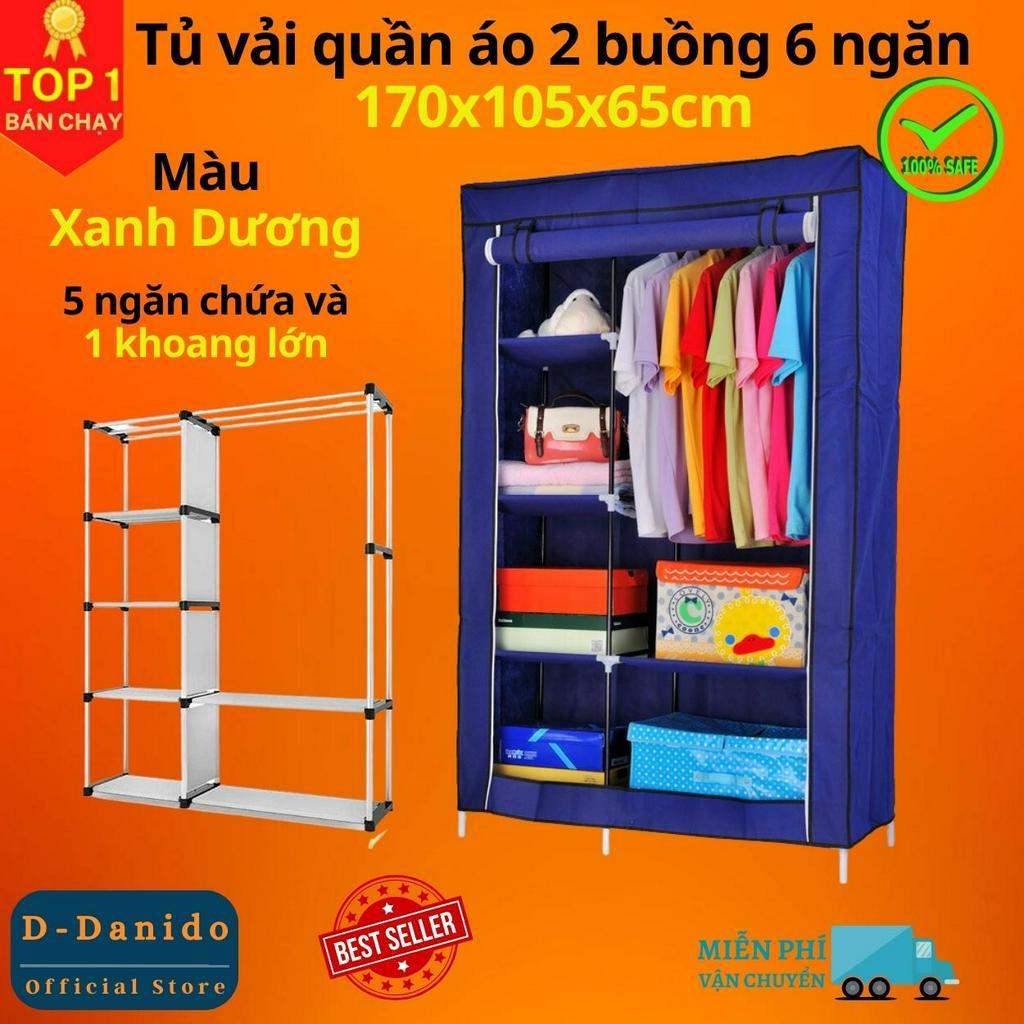 Tủ vải quần áo 2 buồng 6 ngăn tiện lợi chiều cao 170cm chất lượng chắc chắn vững chãi - Hàng chính hãng D Danido