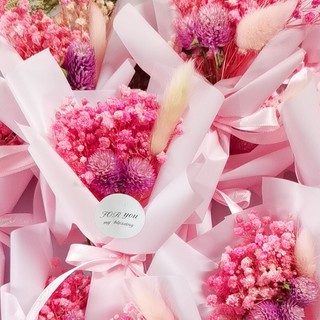 Bó hoa khô mini nơ hồng for you