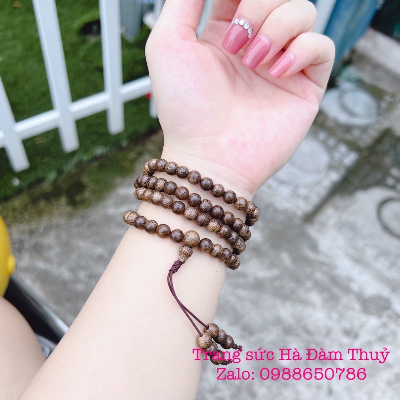 Vòng Trầm Hương 108 hạt mix Hoa Sen Tặng Hộp gấm + Thẻ Bình An