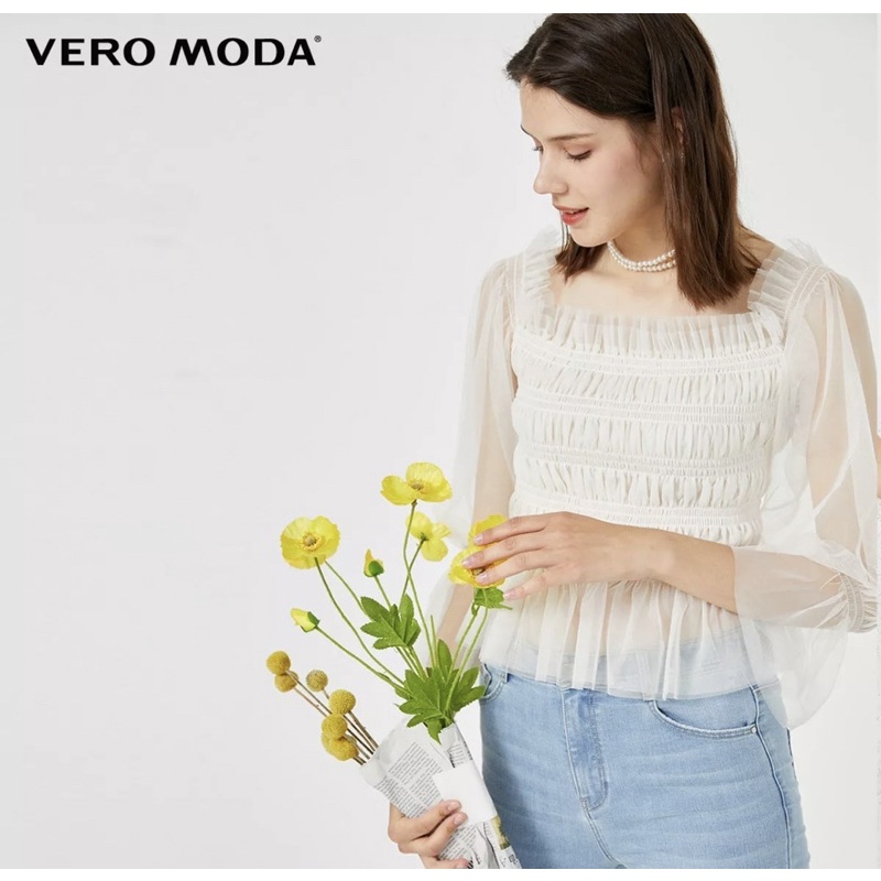 Vero Moda áo voan co giãn xếp nếp cho nữ size M new tag