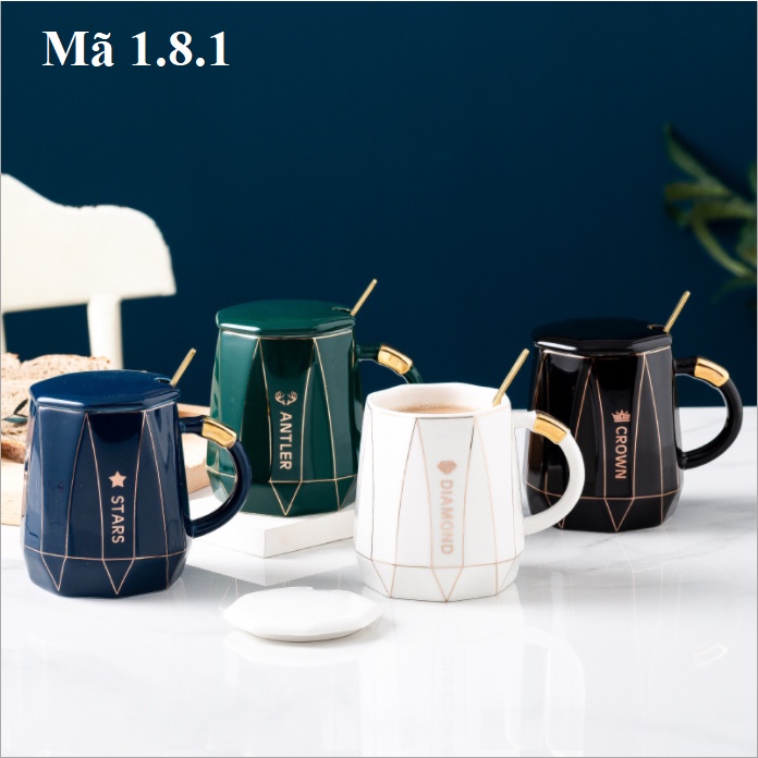 Cốc sứ có nắp phong cách Bắc Âu, cốc văn phòng uống trà, cà phê, ly uống nước: 1.8.1