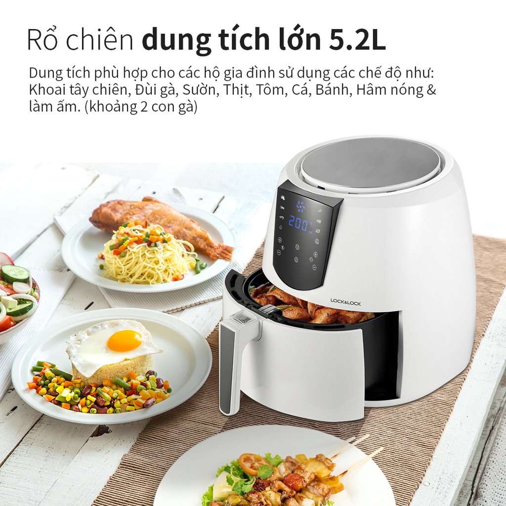 Nồi Chiên Không Dầu Lock&amp;Lock Jumbo Plus Air Fryer 5.2L Màu trắng EJF357WHT