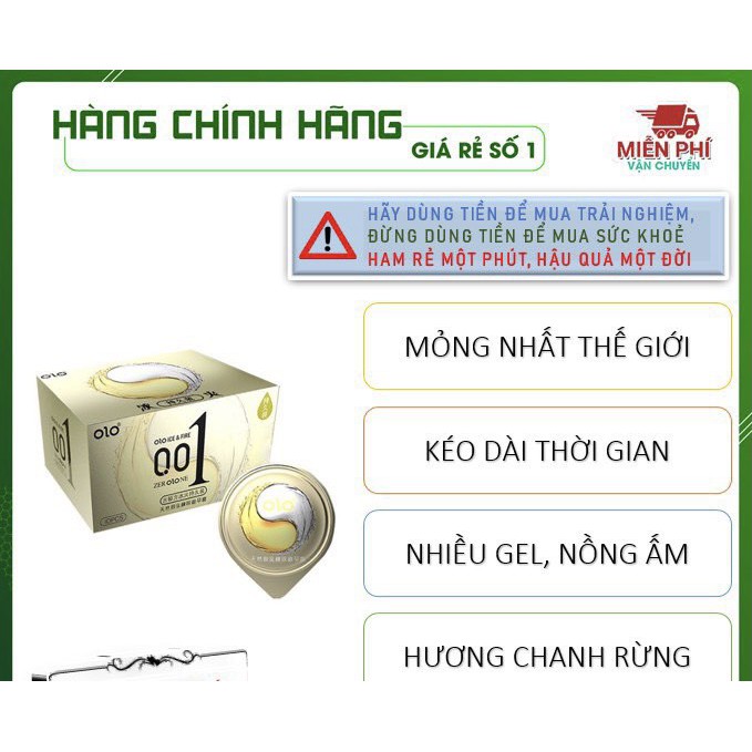 Bao cao su 0.01 OLO vàng, bao cao su siêu mỏng 0.01mm, kéo dài thời gian, lửa băng 10 bcs