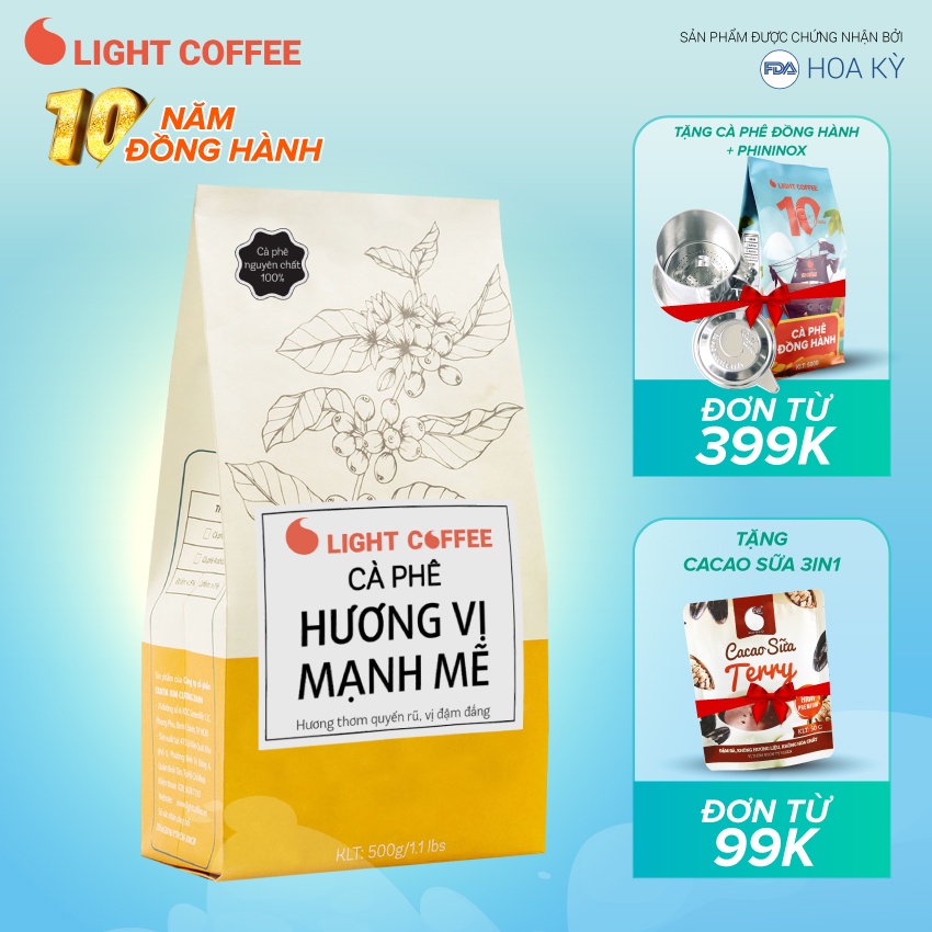 Cà phê nguyên chất 100% - Hương vị mạnh mẽ - Light Coffee Gói 500g
