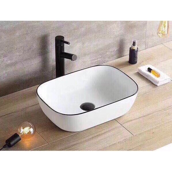 Chậu rửa mặt lavabo viền đen men tuyết nano chống bám bẩn (nghỉ bán thanh lý)