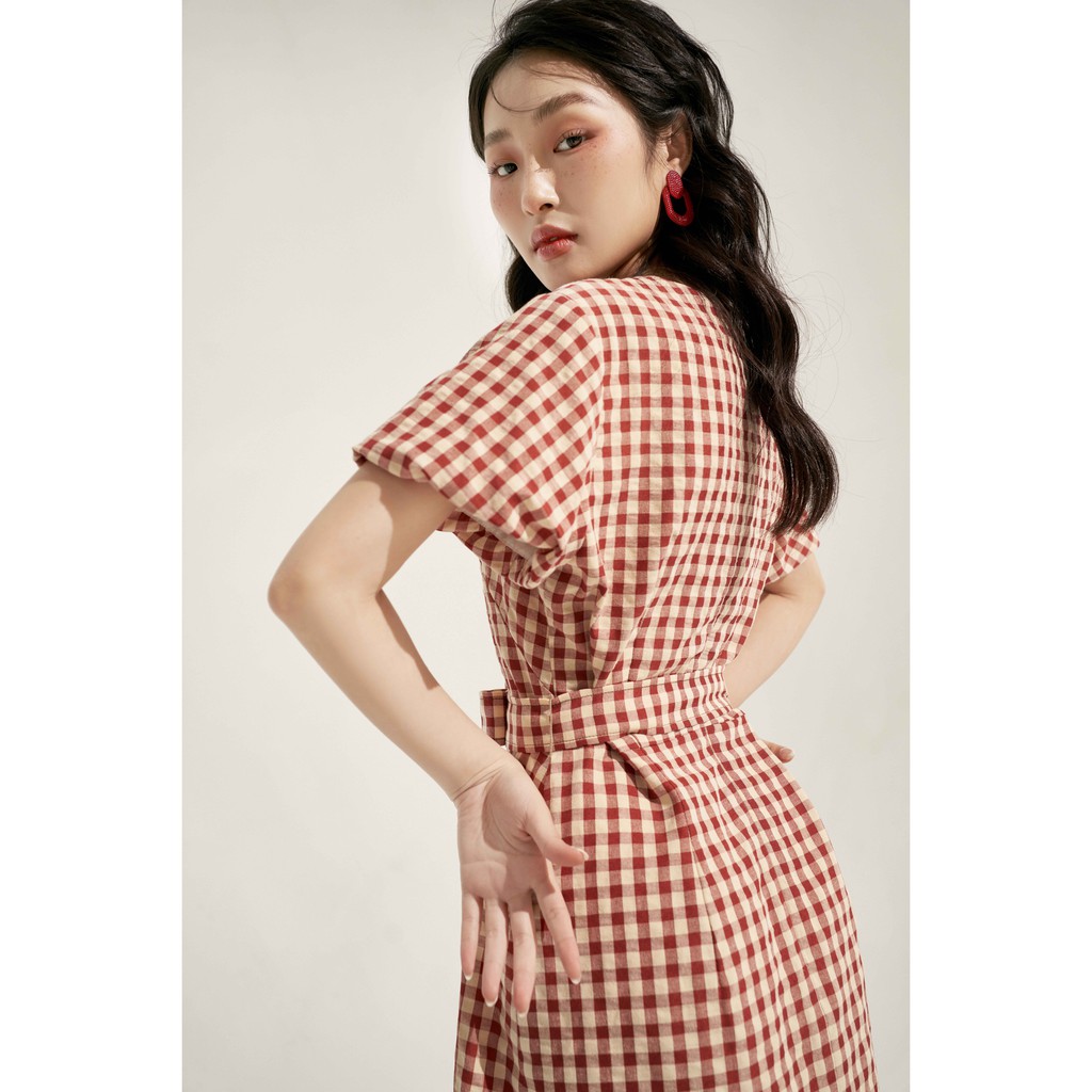 Đầm cổ V kèm belt karo xanh 1VA1044  ADORE DRESS | BigBuy360 - bigbuy360.vn