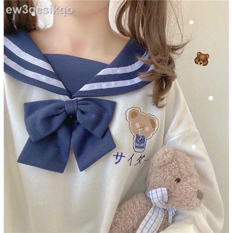 ✸✔♗Áo len thêu gấu dễ thương phong cách hải quân Nhật Bản