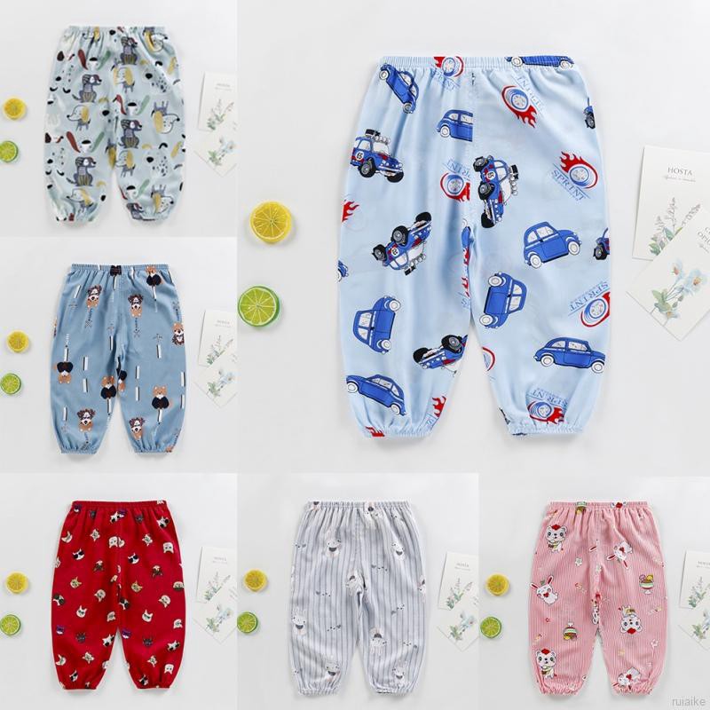 ruiaike  Summer Children Cartoon Anti-mosquito Pants Kids Breathable Air-conditioning Pants Elastic Long Trousers