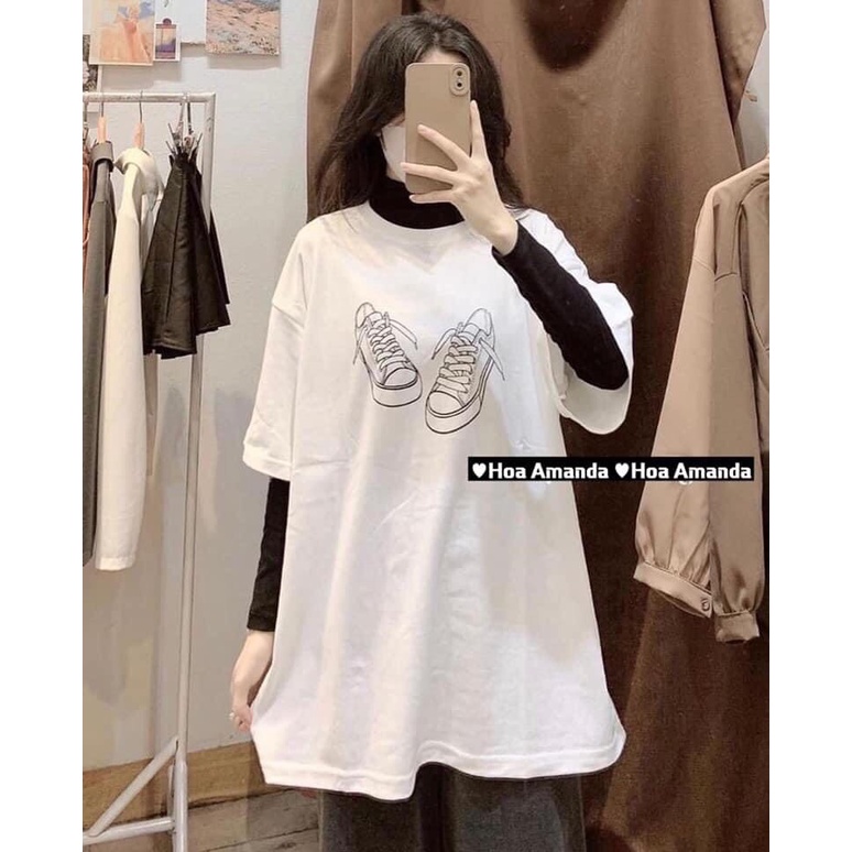 Áo thun in giày form dáng rộng unisex nam nữ mặc được dáng unisex có 2 màu đen trắng