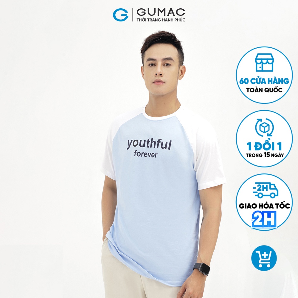 Áo thun nam tay raglan GUMAC tay ngắn cổ tròn nhiều màu ATNB590