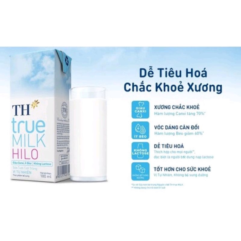 Lốc 4 Hộp Sữa Tươi TH True Milk Hilo 180ml