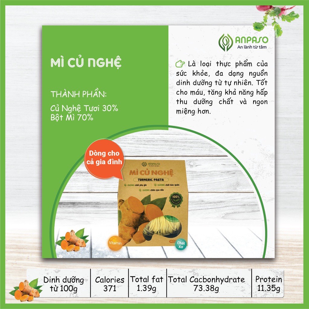 Mì rau củ Anpaso,cải bó xôi,mầm lúa mạch,củ nghệ, eatclean, đẹp dáng, bổ sung chất xơ và vitamin 120g 300g Xanh | BigBuy360 - bigbuy360.vn
