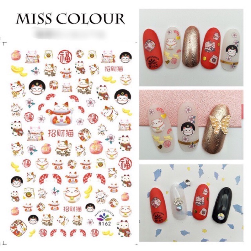 Sticker hình con mèo thần tài dán móng tay