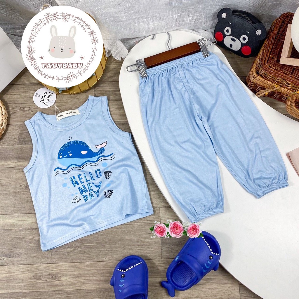 Đồ Bộ MINKY MOM Chính Hãng Bé Trai Bé Gái Quần Alibaba Áo 3 Lỗ Thun Lạnh Hình Động Vật Trẻ Em 0 1 2 3 4 5 Tuổi -Favybaby