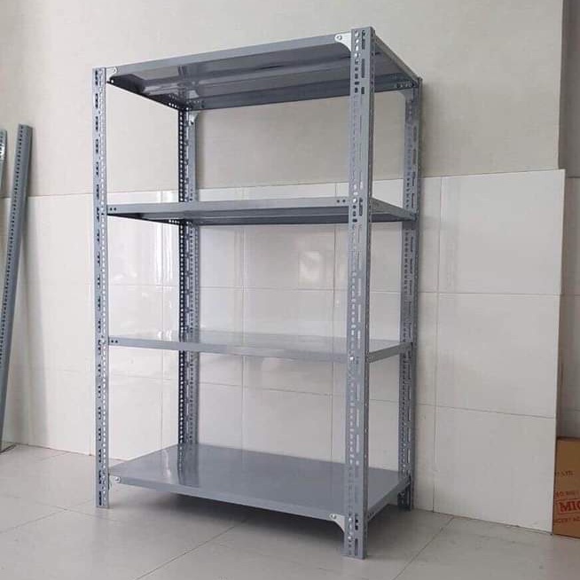 Bộ kệ sắt v lỗ đa năng . Kích thước : Dài 120cm, Rộng 40cm, Cao 150cm gồm 4 tầng. cột V3x5