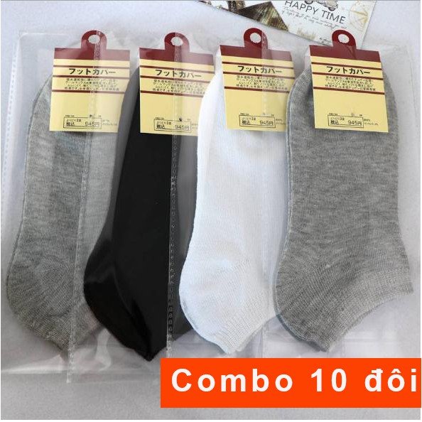 Tất vớ nam nữ 10 đôi cổ ngắn vải cotton 100% cao cấp