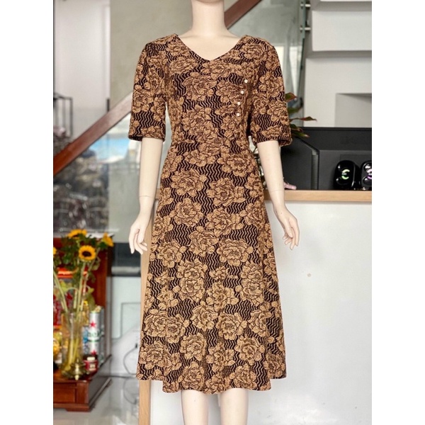 Đầm trung niên thun kim sa co giãn