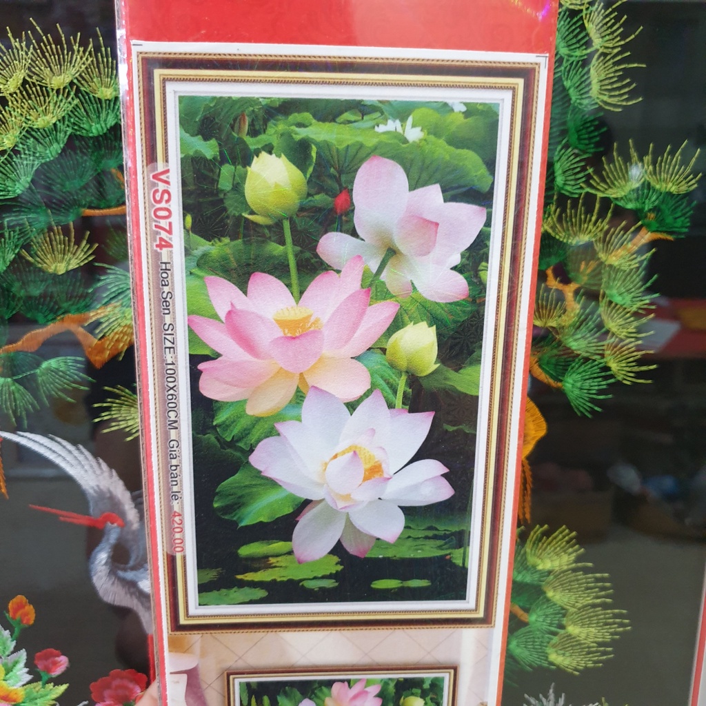 Tranh Đính Đá HOA SEN NGÁT HƯƠNG (ĐÁ ABC CAO CẤP). Kích Thước: 1m x 60cm