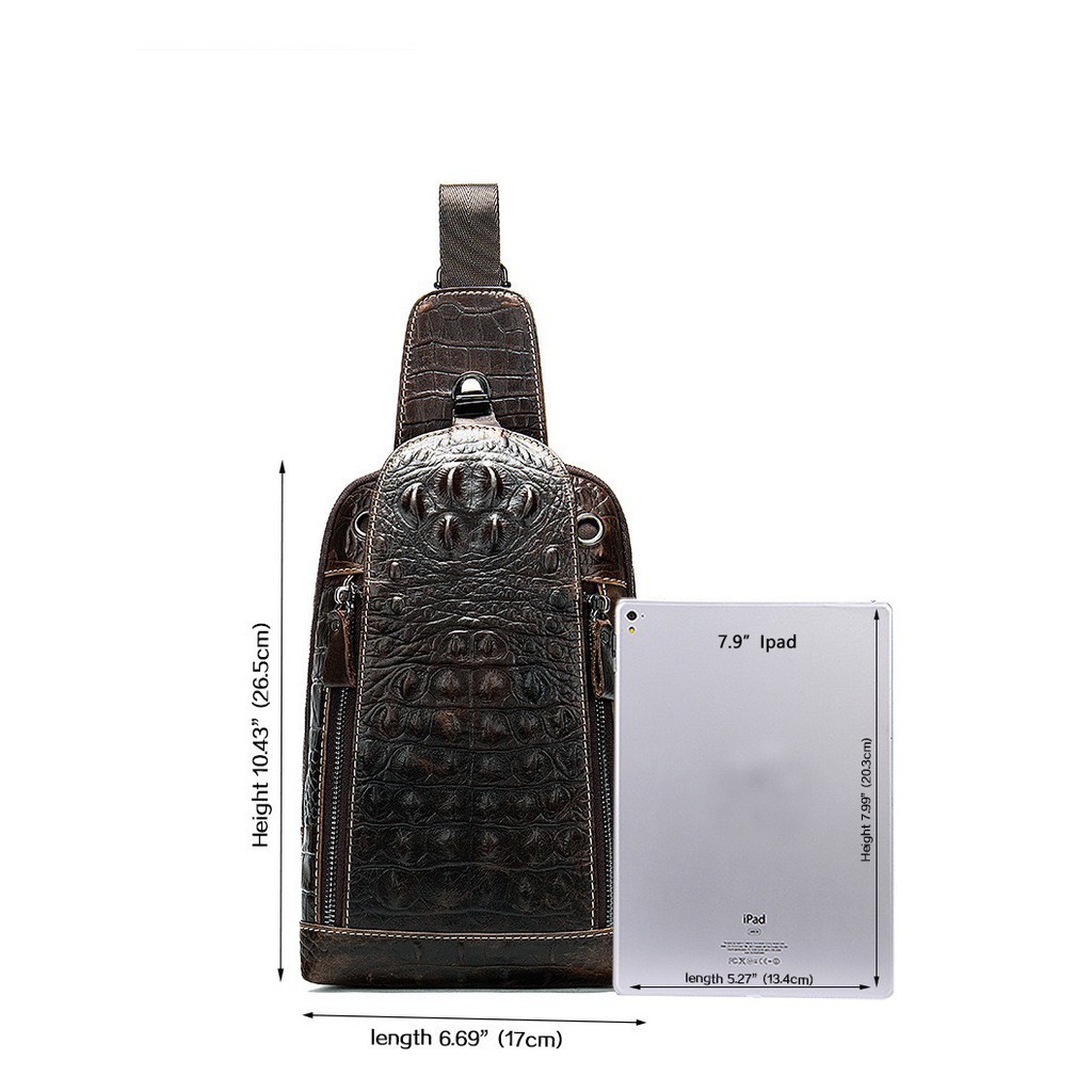 Túi đeo chéo Nam da cá sấu T48 26.5x17x7cm bảo hành da 12 tháng (Nâu đậm-Nâu sáng)