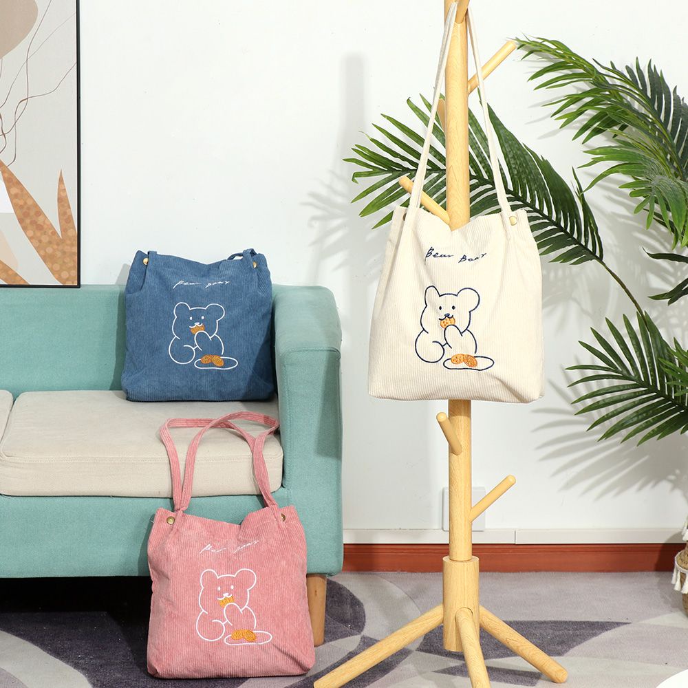 Túi tote đeo vai bằng vải nhung cỡ lớn hình gấu MIHAN1