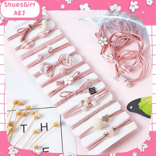 Sét 12 dây cột tóc vòng tay xinh xắn dễ thương nhiều mẫu cho bạn gái thời trang Hàn Quốc