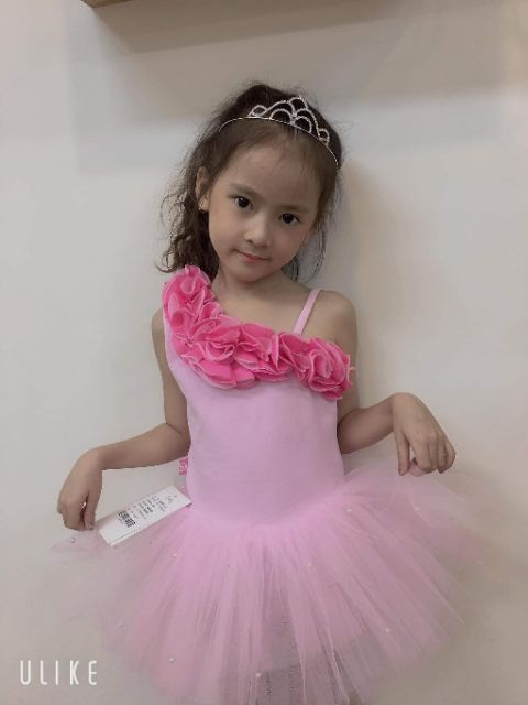 Váy múa bale hồng viền hoa cho bé gái #1022